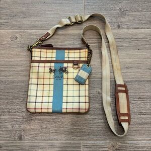 Coach Heritage Tattersall Plaid Multicolor Crossbody Bag - Blue and Tan